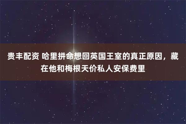 贵丰配资 哈里拼命想回英国王室的真正原因，藏在他和梅根天价私人安保费里